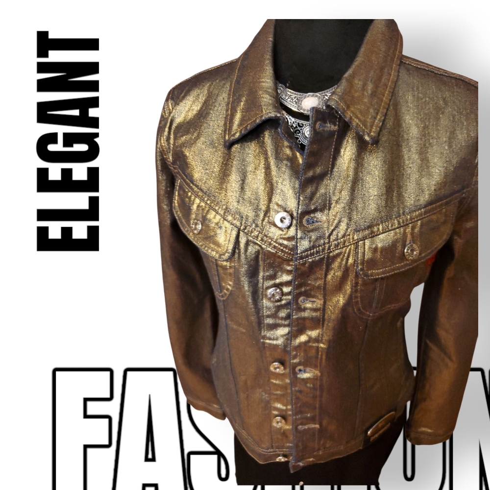 PARASUCO Gold Shimmer Denim Jean Jacket Metallic Finish Size Large - Picture 1 of 15